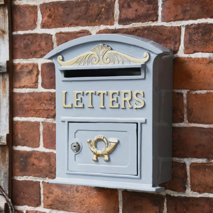 Grey & Gold Curved "Cambridge" Traditional Wall Mounted Post Box