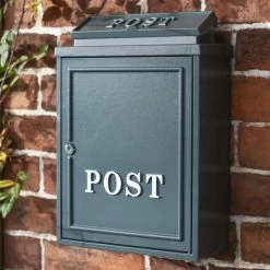 Grey "Oxford" Wall Mounted Post Box With Silver Text