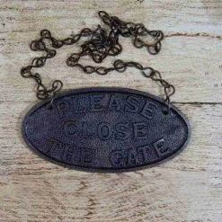 Hanging Cast Iron "Close The Gate" Sign
