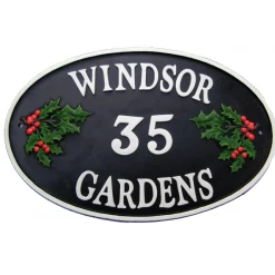 "Holly" Cast Iron Effect Oval House Name Sign