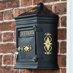 "Bantock" Post Box In Black And Gold -House Sign Discount Store lb1003 bantock wall mounted