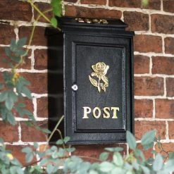 Deluxe Polished Brass “Tudor Rose” Wall Mounted Post Box -House Sign Discount Store lb1009 tudor rose post box on house