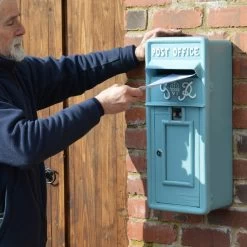 "Light Cove" Slim King George Post Box -House Sign Discount Store lb1027 blue slim line george post box