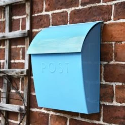 “Spring Skies” Light Blue Contemporary Post Box With Lock -House Sign Discount Store lb1153.lock . pb 2