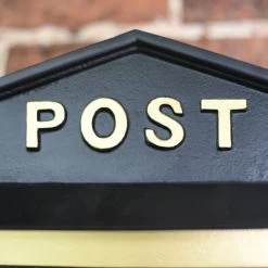 "Osteler Splendour" Black Wall Mounted Post Box With Gold Lettering -House Sign Discount Store lb1163 wall mounted cast iron post box close up of word 1