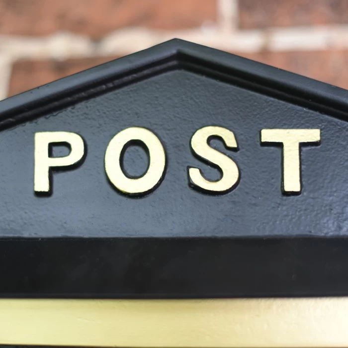 "Osteler Splendour" Black Wall Mounted Post Box With Gold Lettering - Image 4