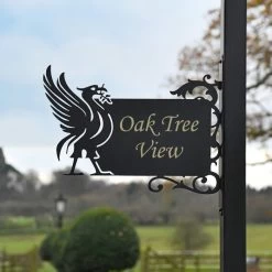 Liver Bird Wall Iron Bracketed House Name Sign - Slim Bracket -House Sign Discount Store liverbird wall mounted doubel sided sign 3 1