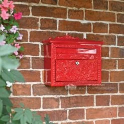 "Horncastle Abbey" Red Wall Mounted Post Box -House Sign Discount Store lockable bright red gothic style post box
