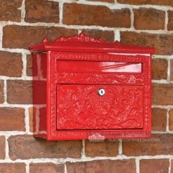"Horncastle Abbey" Red Wall Mounted Post Box -House Sign Discount Store lockable ornate wall mounted post box