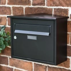Modern Black Steel Front Opening Wall Mounted Post Box With Lock