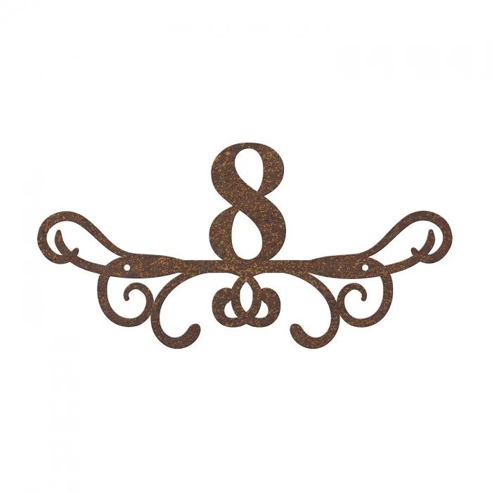 Rustic Ornate Scroll Iron Two Number House Sign 3 Rustic Ornate Scroll Iron Two Number House Sign