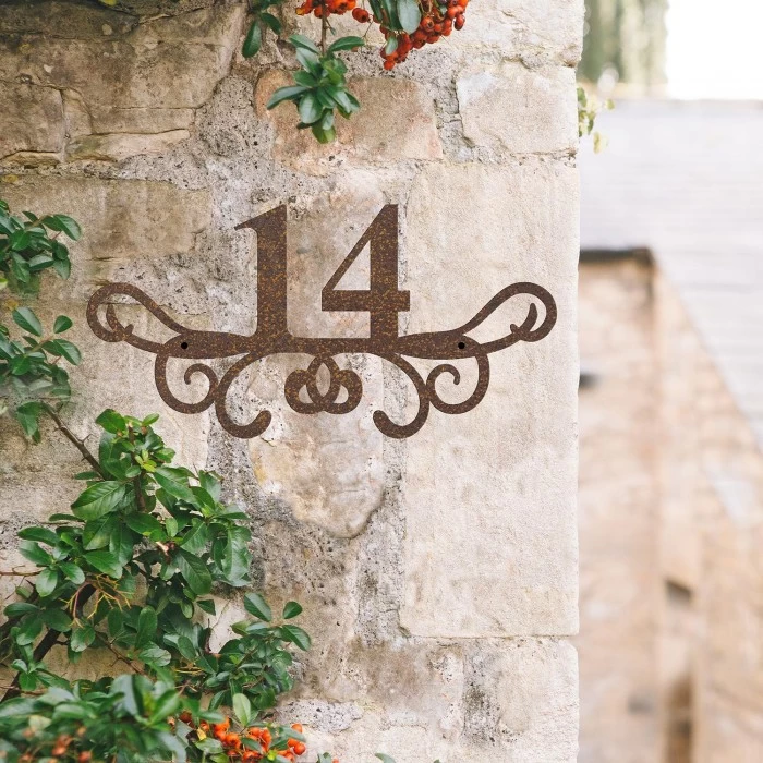 Rustic Ornate Scroll Iron Two Number House Sign 5 Rustic Ornate Scroll Iron Two Number House Sign - Image 3