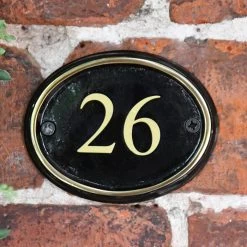 Polished Brass & Black Oval House Number Sign - Vinyl Numbers -House Sign Discount Store polished brass black oval house number sign vinyl numbers