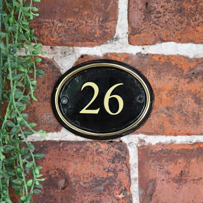 Polished Brass & Black Oval House Number Sign - Vinyl Numbers - Image 3
