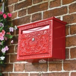 "Horncastle Abbey" Red Wall Mounted Post Box -House Sign Discount Store red ornate wall mounted post box