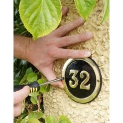 Round Brass & Black House Number Signs 5 Round Brass & Black House Number Signs -House Sign Discount Store round black brass held 1