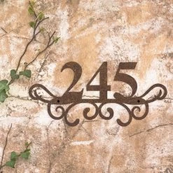 Rustic Scroll Design Three Number House Sign -House Sign Discount Store rustic scroll design house number sign 1