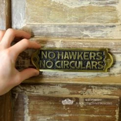 Polished Brass "No Hawkers No Circulars" Sign -House Sign Discount Store sp205pbl polished brass no hawkers sign 2