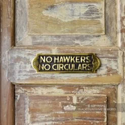 Polished Brass "No Hawkers No Circulars" Sign -House Sign Discount Store sp205pbl polished brass no hawkers sign 5