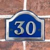 Arched House Number Sign - Blue & Chrome -House Sign Discount Store sp399 b bc cast cast blue chrome number plaque