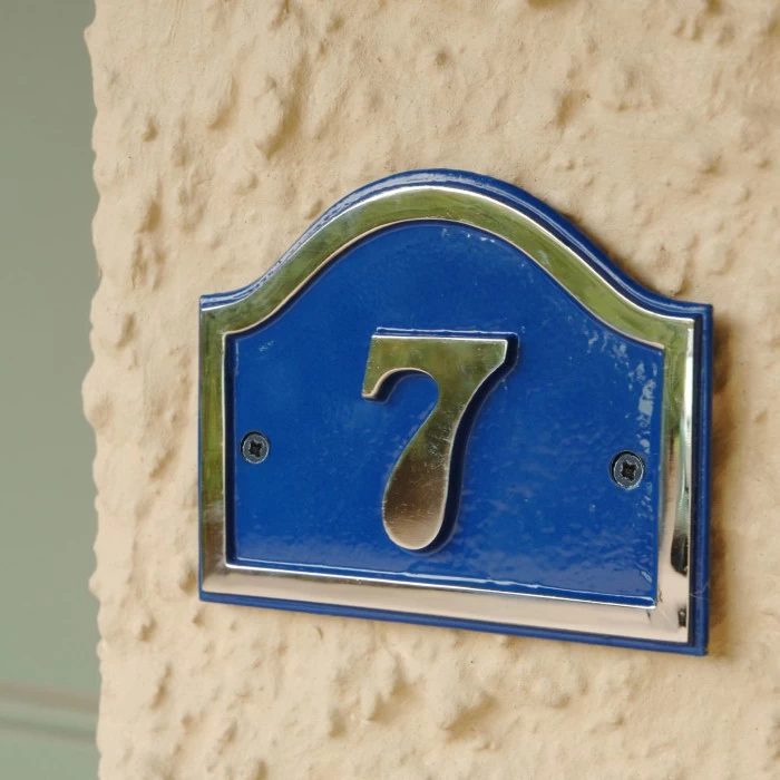 Arched House Number Sign - Blue & Chrome - Image 2