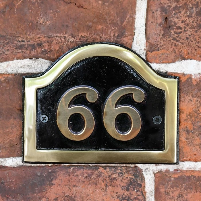 Arched House Number Sign - Black & Brass 3 Arched House Number Sign - Black & Brass