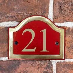 Claret & Brass Arched Number Sign - Vinyl Numbers