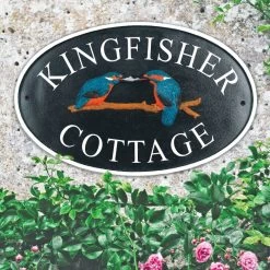 "Kingfisher" Cast Iron Effect Oval House Name Sign- Vinyl Letters