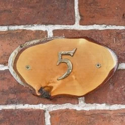 Natural Hard Wood Rustic House Number Sign - 5