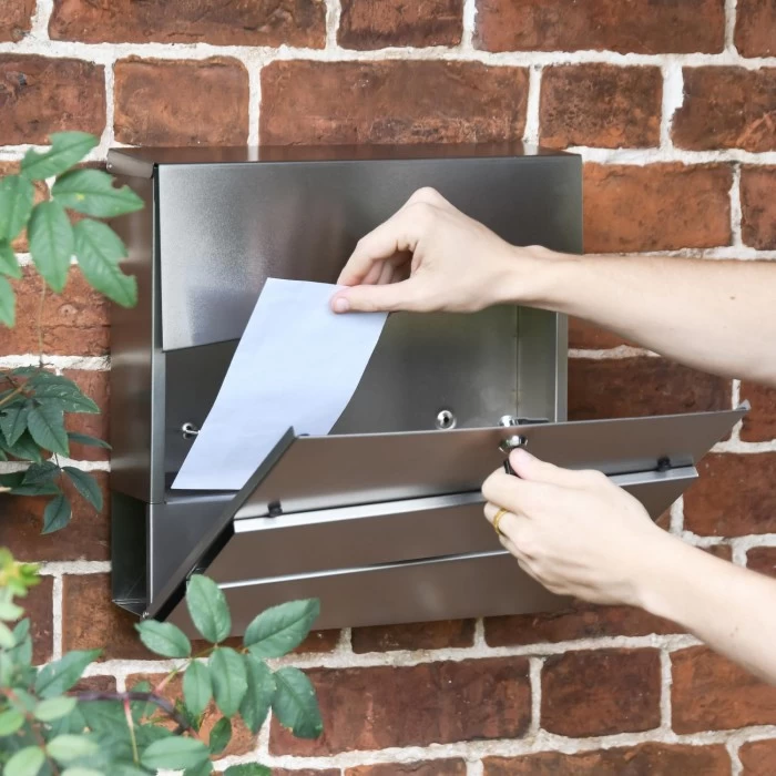 Stainless Steel "The Glade" Wall Mounted Post Box & Newspaper Holder - Image 3