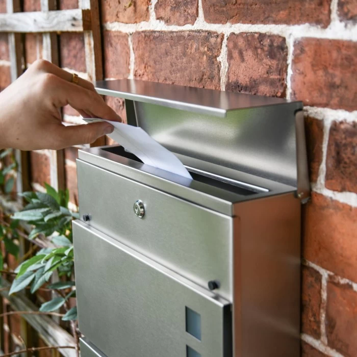 Stainless Steel "Triple Lunette" Wall Mounted Post Box & Newspaper Holder - Image 2