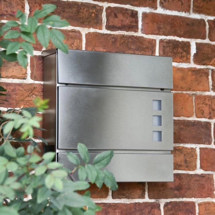 Stainless Steel "Triple Lunette" Wall Mounted Post Box & Newspaper Holder - Image 6