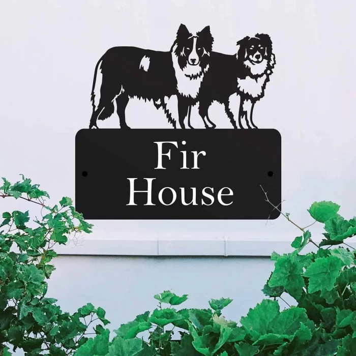 Steel "Pair Of Border Collies" Dog House Name Sign - Image 3