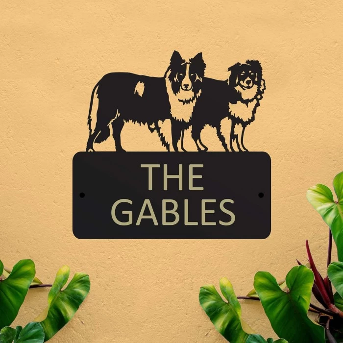 Steel "Pair Of Border Collies" Dog House Name Sign - Image 4