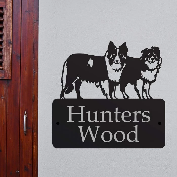 Steel "Pair Of Border Collies" Dog House Name Sign - Image 5