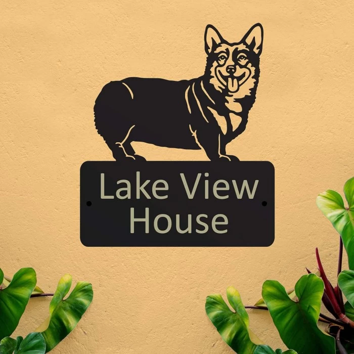 Steel Pembroke Welsh Corgi Dog House Name Sign - Image 5