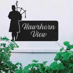 Steel Scottish Bagpipe Player House Name Sign