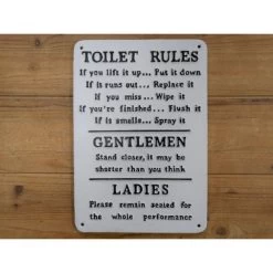 "Toilet Rules" Iron Sign In White