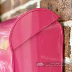 “Persian Summer” Bright Pink Contemporary Post Box 19 “Persian Summer” Bright Pink Contemporary Post Box -House Sign Discount Store top opening lid of pink wall mounted post box