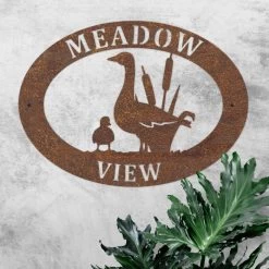 Rustic 'Goose & Gosling' Iron Oval House Sign -House Sign Discount Store ukhno018 oval geese house sign rus 2