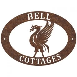 Rustic 'Liver Bird' Iron Oval House Name Sign -House Sign Discount Store ukhno101 oval liverbird house sign rus 1