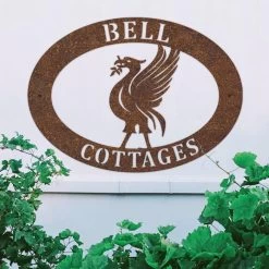 Rustic 'Liver Bird' Iron Oval House Name Sign -House Sign Discount Store ukhno101 oval liverbird house sign rus 5