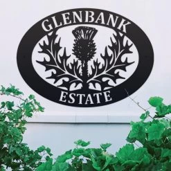 Black 'Thistle' Iron Oval House Name Sign -House Sign Discount Store ukhno108 oval thistle house sign 2