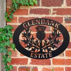 Black 'Thistle' Iron Oval House Name Sign -House Sign Discount Store ukhno108 oval thistle house sign 3