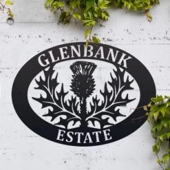 Black 'Thistle' Iron Oval House Name Sign