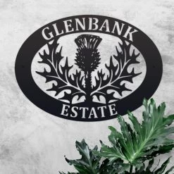 Black 'Thistle' Iron Oval House Name Sign -House Sign Discount Store ukhno108 oval thistle house sign 6