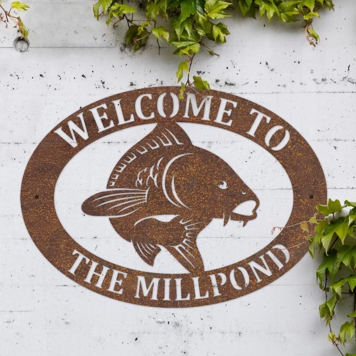 Rustic 'Koi Carp Fish' Iron Oval House Name Sign 3 Rustic 'Koi Carp Fish' Iron Oval House Name Sign