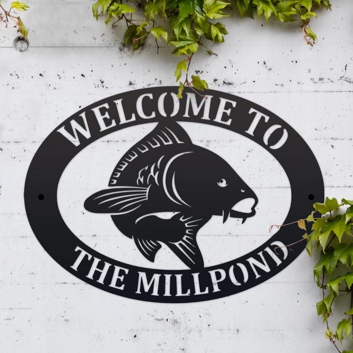 Black 'Koi Carp Fish' Iron Oval House Name Sign 3 Black 'Koi Carp Fish' Iron Oval House Name Sign