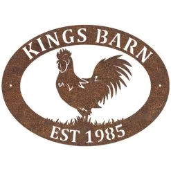 Rustic 'Deluxe Rooster' Iron Oval House Name Sign -House Sign Discount Store ukhno139 deluxe cockeral house sign rus 1