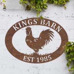 Rustic 'Deluxe Rooster' Iron Oval House Name Sign -House Sign Discount Store ukhno139 deluxe cockeral house sign rus 3